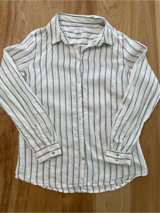 Sigrid Olsen Tops - Sigrid Olsen 100% Linen Medium Button Down Shirt Roll Tab Sleeves Button Accent